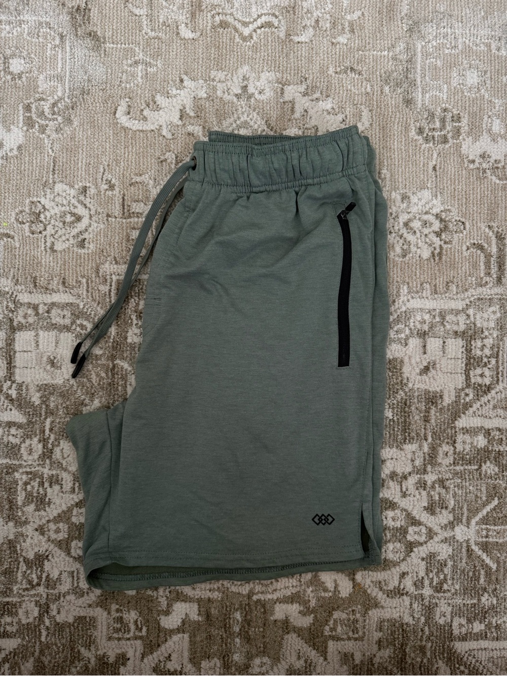 Men's Olive Athletic Drawstring Shorts with Zippered Pocket